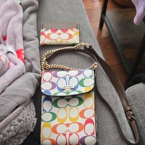 Coach Rainbow Signature Crossbody Bag and Wallet Set